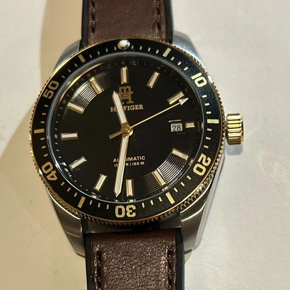 Tommy Hilfiger Automatic Watch With 40mm Black Face & Leather & Silicone Band